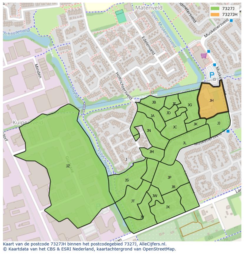 Afbeelding van het postcodegebied 7327 JH op de kaart.