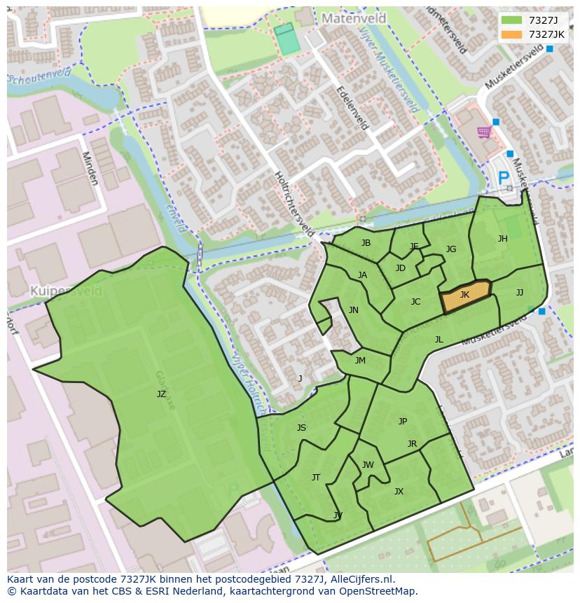 Afbeelding van het postcodegebied 7327 JK op de kaart.