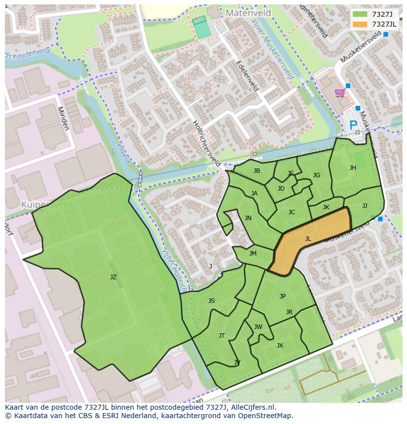 Afbeelding van het postcodegebied 7327 JL op de kaart.
