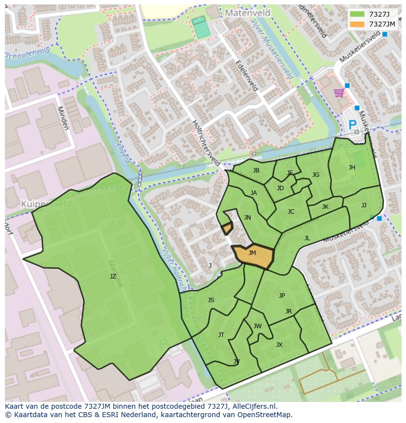 Afbeelding van het postcodegebied 7327 JM op de kaart.