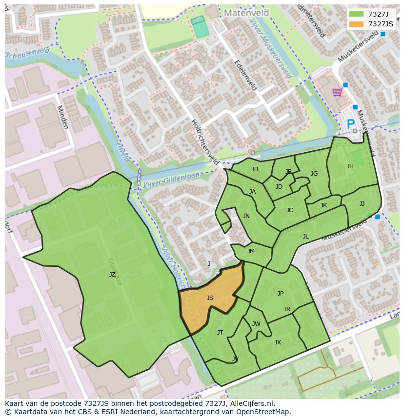 Afbeelding van het postcodegebied 7327 JS op de kaart.
