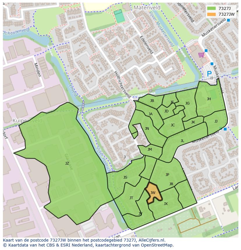 Afbeelding van het postcodegebied 7327 JW op de kaart.