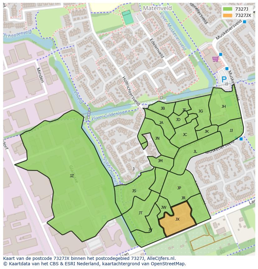 Afbeelding van het postcodegebied 7327 JX op de kaart.