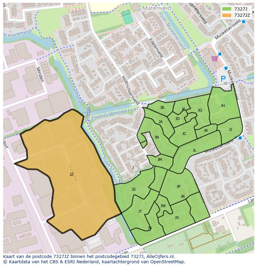 Afbeelding van het postcodegebied 7327 JZ op de kaart.