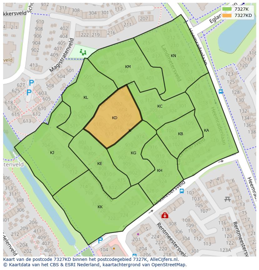 Afbeelding van het postcodegebied 7327 KD op de kaart.