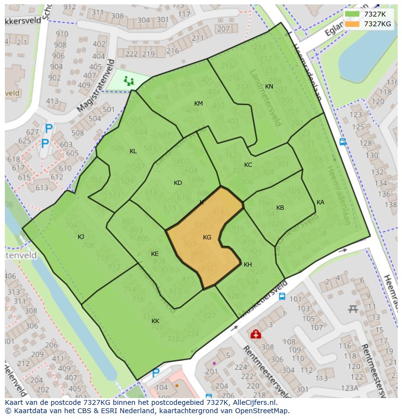 Afbeelding van het postcodegebied 7327 KG op de kaart.
