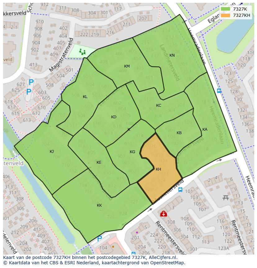 Afbeelding van het postcodegebied 7327 KH op de kaart.