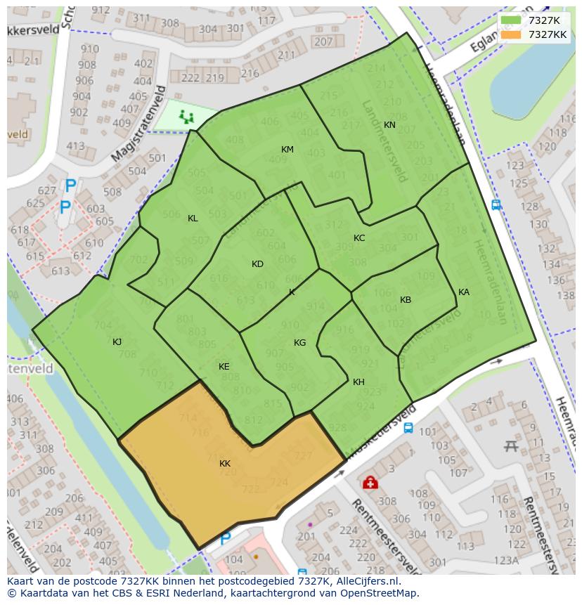 Afbeelding van het postcodegebied 7327 KK op de kaart.