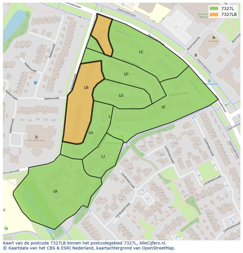 Afbeelding van het postcodegebied 7327 LB op de kaart.