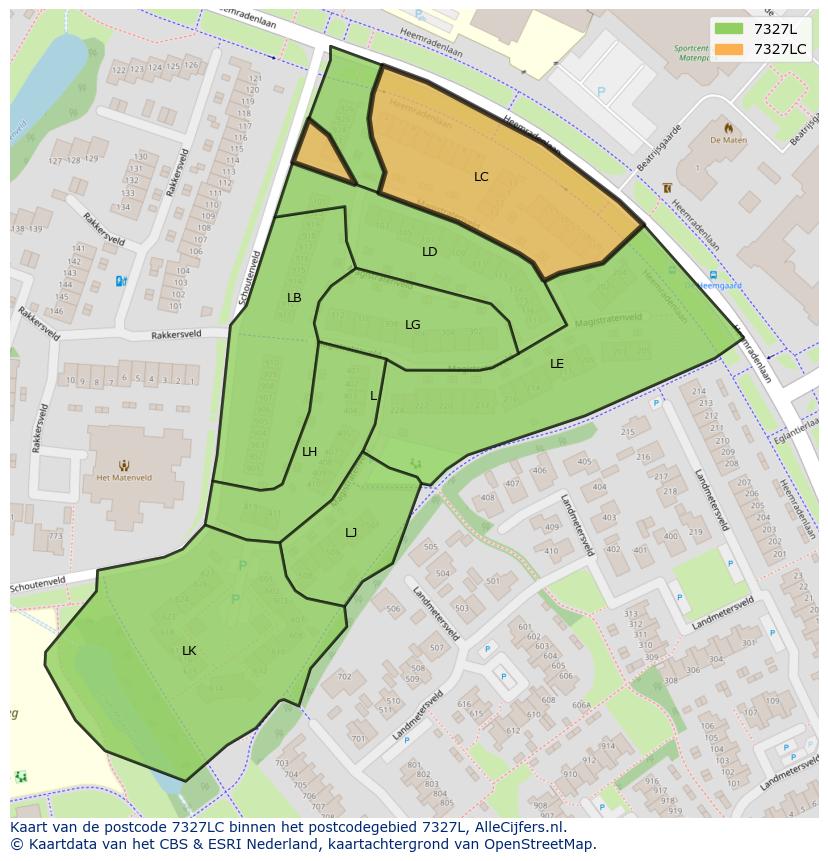 Afbeelding van het postcodegebied 7327 LC op de kaart.