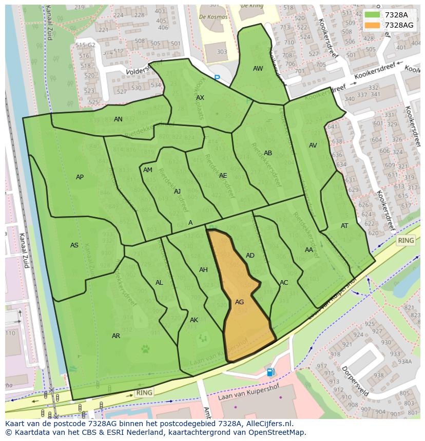 Afbeelding van het postcodegebied 7328 AG op de kaart.