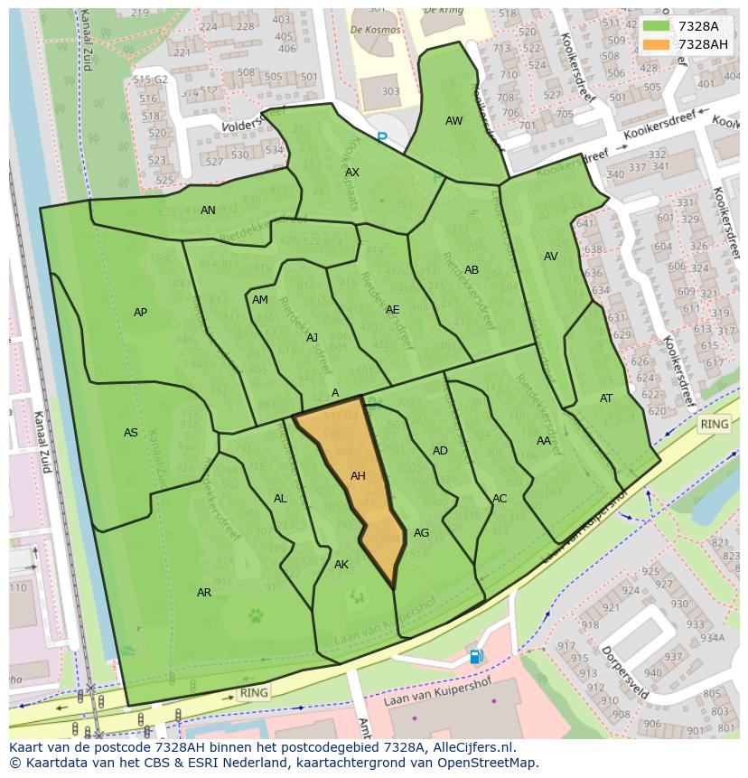 Afbeelding van het postcodegebied 7328 AH op de kaart.