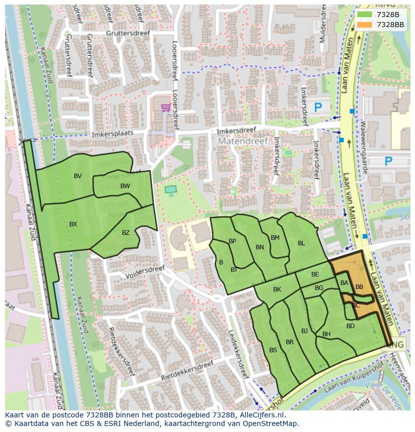 Afbeelding van het postcodegebied 7328 BB op de kaart.