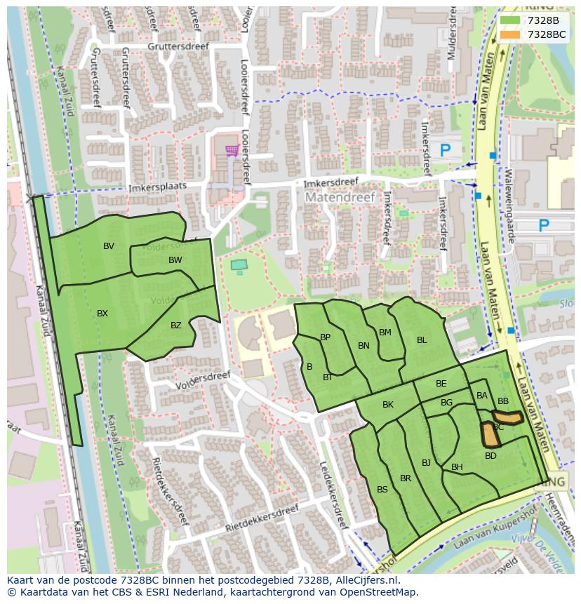 Afbeelding van het postcodegebied 7328 BC op de kaart.