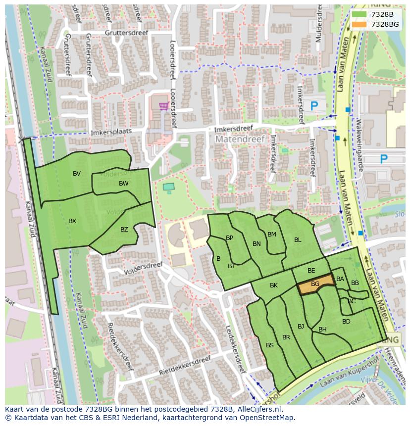 Afbeelding van het postcodegebied 7328 BG op de kaart.