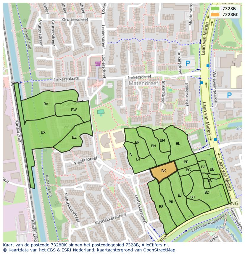 Afbeelding van het postcodegebied 7328 BK op de kaart.
