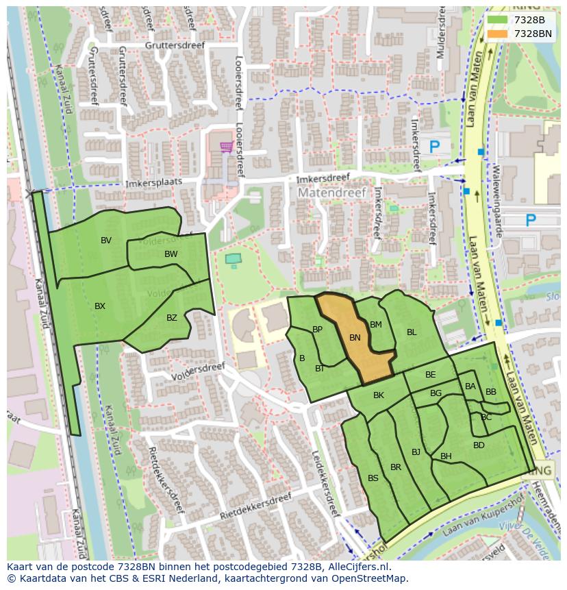 Afbeelding van het postcodegebied 7328 BN op de kaart.