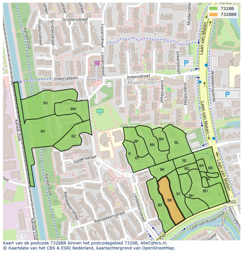 Afbeelding van het postcodegebied 7328 BR op de kaart.