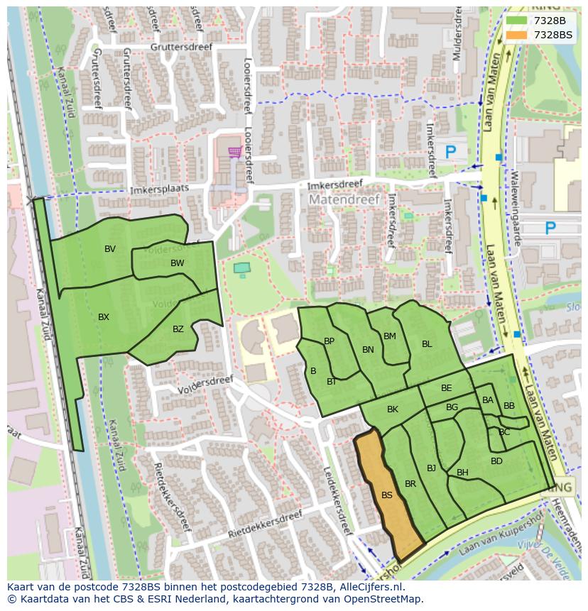 Afbeelding van het postcodegebied 7328 BS op de kaart.