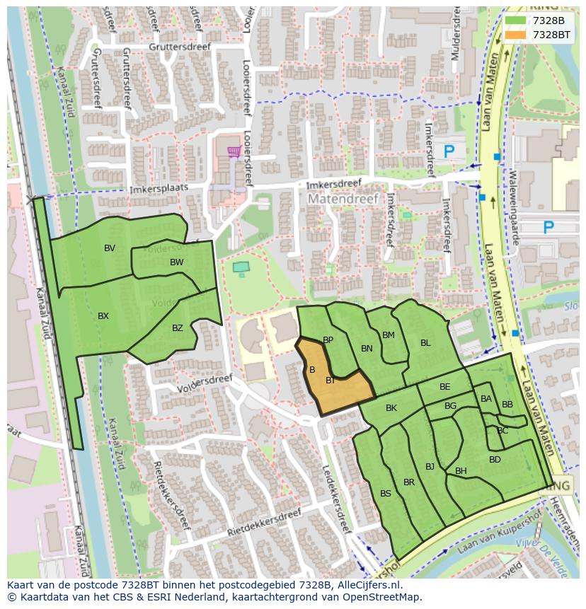 Afbeelding van het postcodegebied 7328 BT op de kaart.