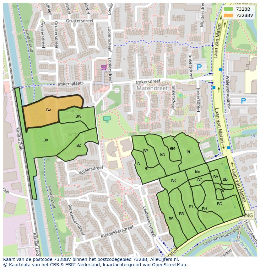 Afbeelding van het postcodegebied 7328 BV op de kaart.