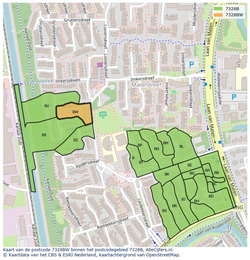 Afbeelding van het postcodegebied 7328 BW op de kaart.