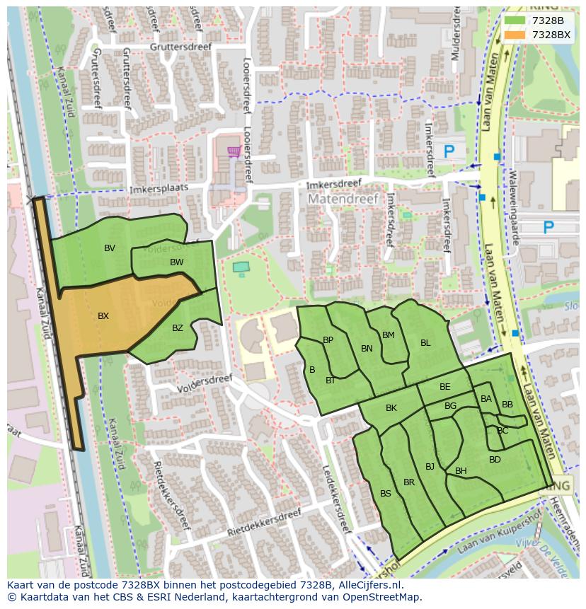 Afbeelding van het postcodegebied 7328 BX op de kaart.