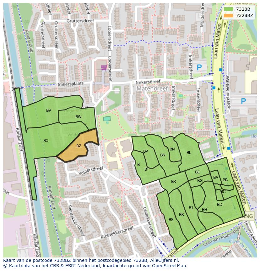 Afbeelding van het postcodegebied 7328 BZ op de kaart.