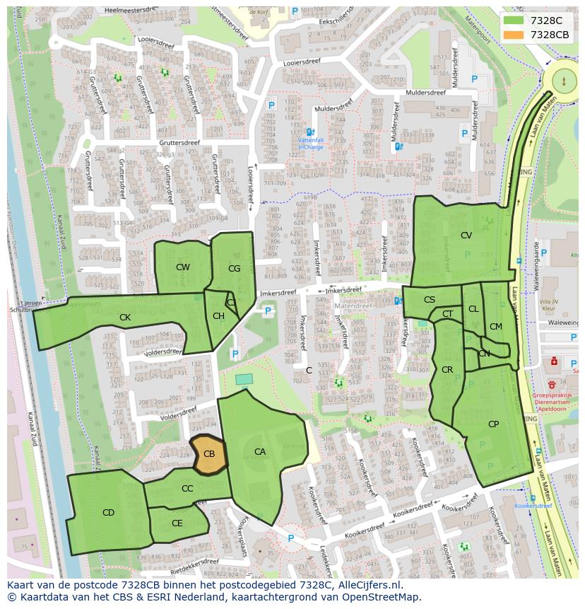 Afbeelding van het postcodegebied 7328 CB op de kaart.