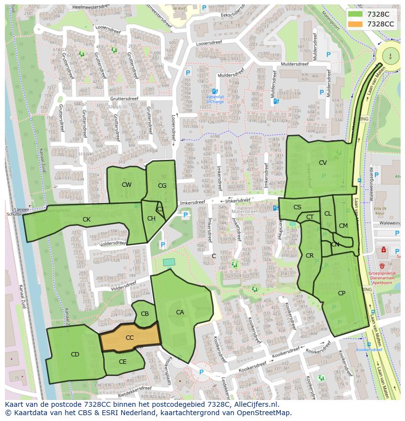 Afbeelding van het postcodegebied 7328 CC op de kaart.