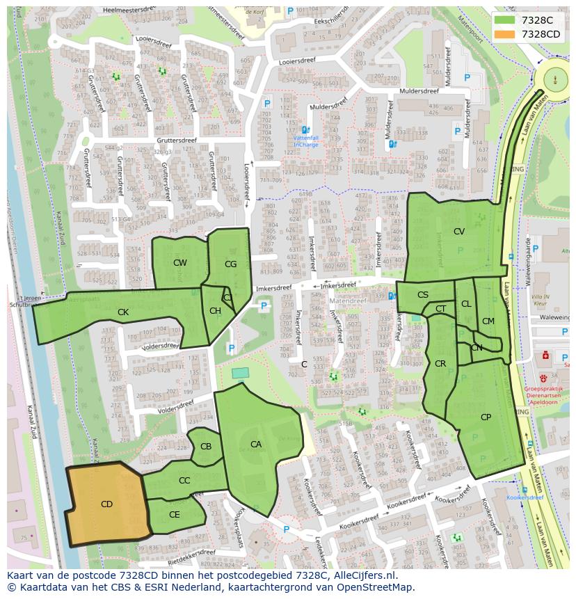 Afbeelding van het postcodegebied 7328 CD op de kaart.