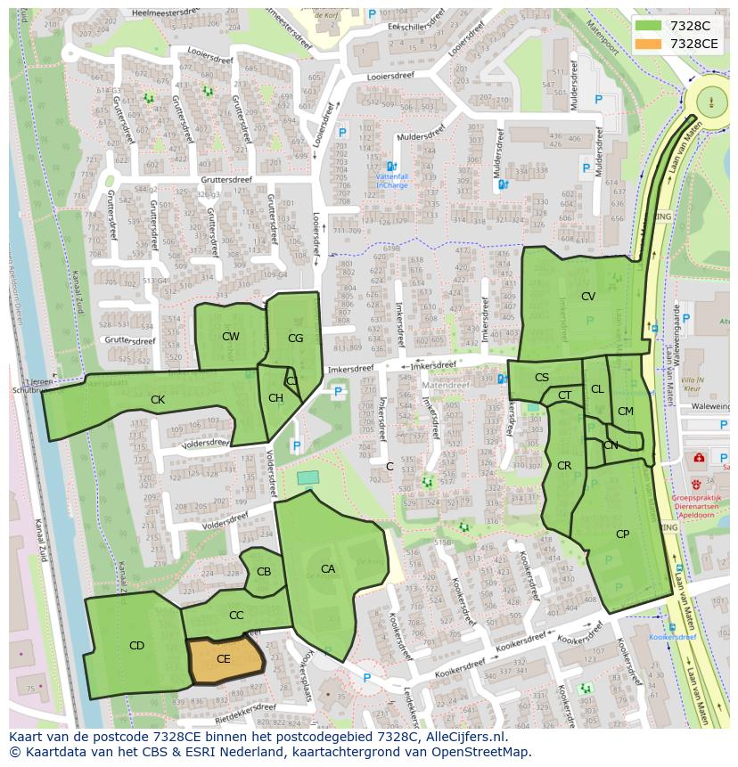 Afbeelding van het postcodegebied 7328 CE op de kaart.