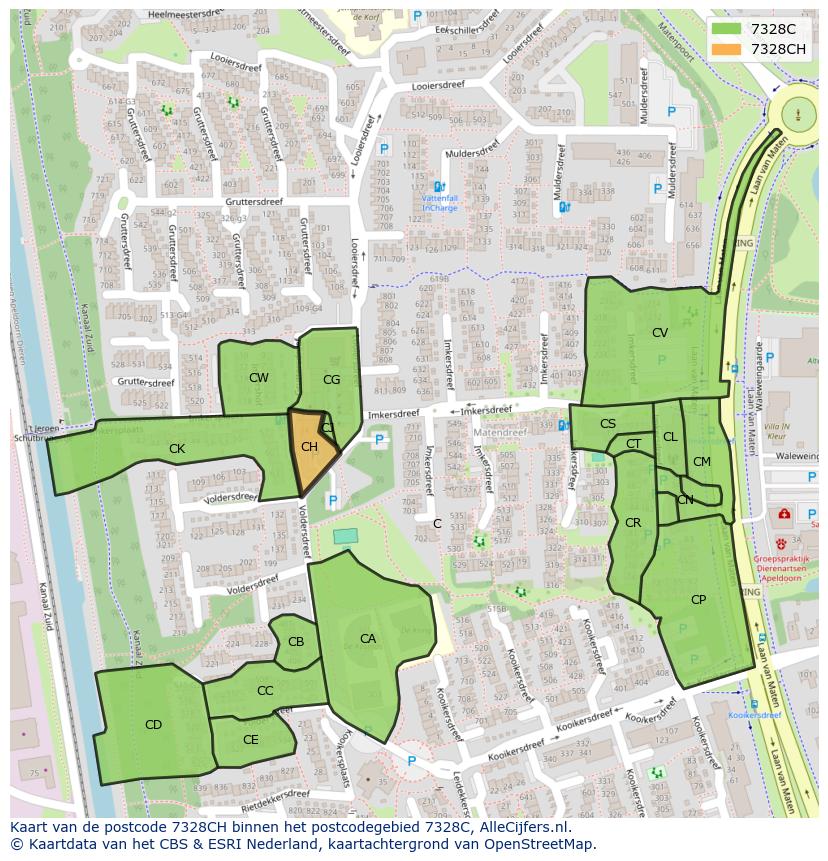 Afbeelding van het postcodegebied 7328 CH op de kaart.