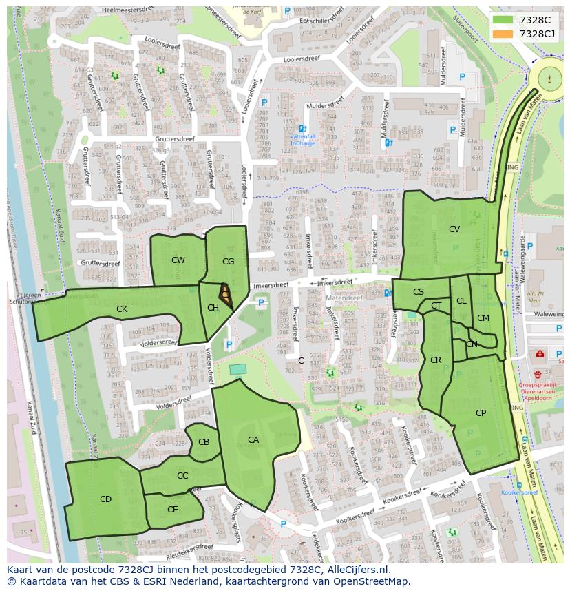 Afbeelding van het postcodegebied 7328 CJ op de kaart.