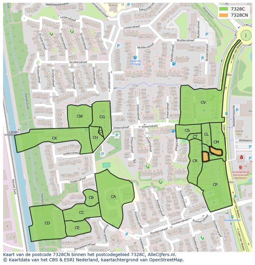 Afbeelding van het postcodegebied 7328 CN op de kaart.