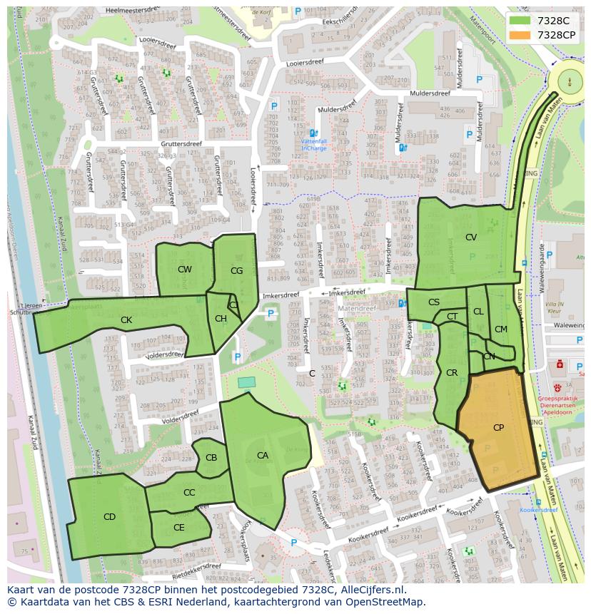 Afbeelding van het postcodegebied 7328 CP op de kaart.