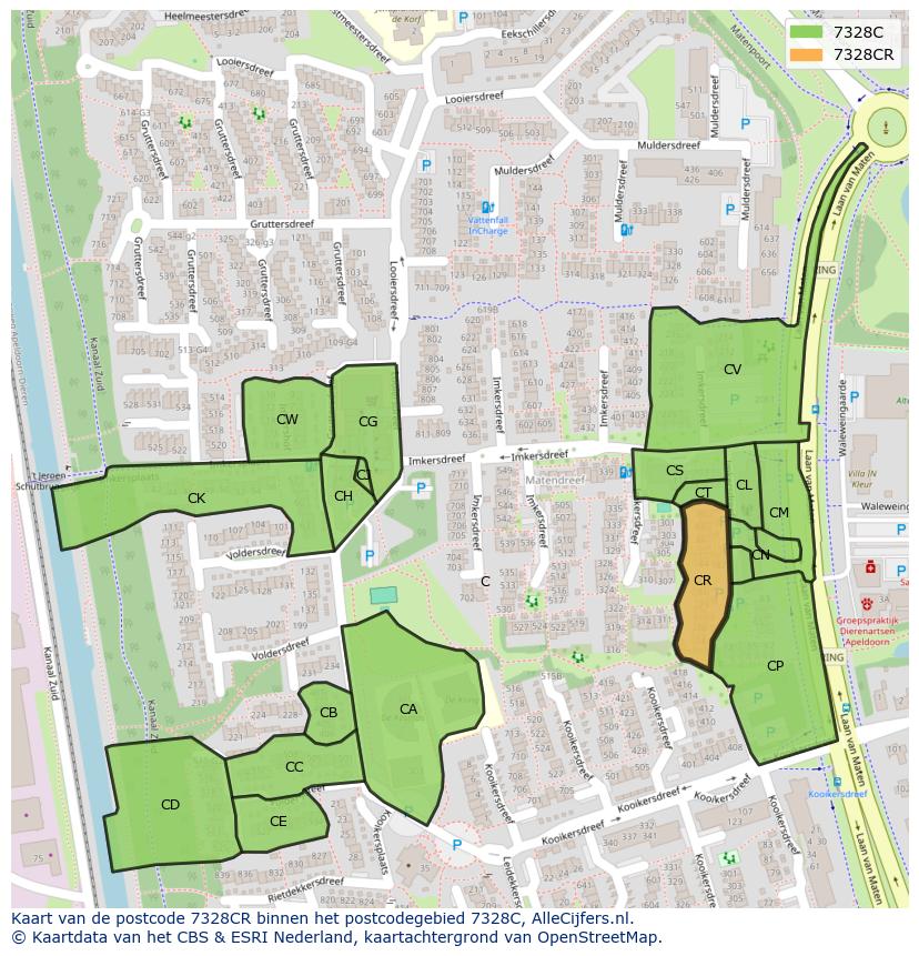 Afbeelding van het postcodegebied 7328 CR op de kaart.