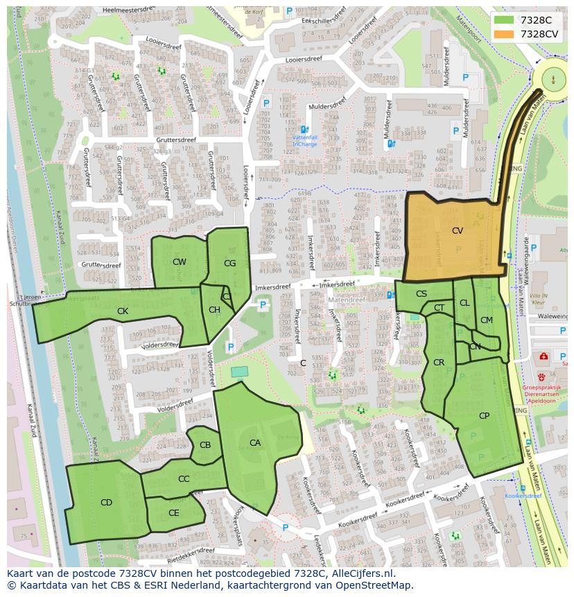 Afbeelding van het postcodegebied 7328 CV op de kaart.