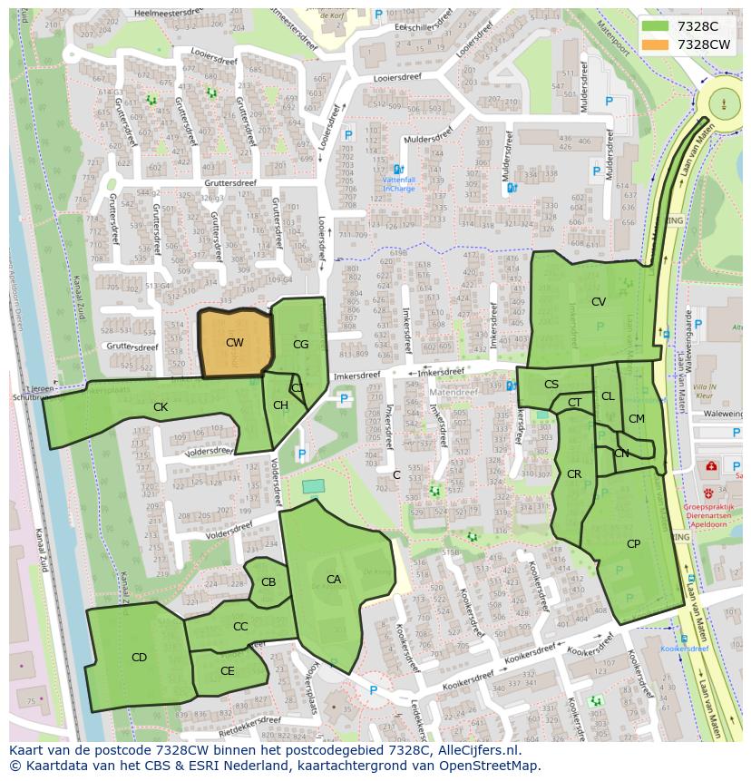 Afbeelding van het postcodegebied 7328 CW op de kaart.