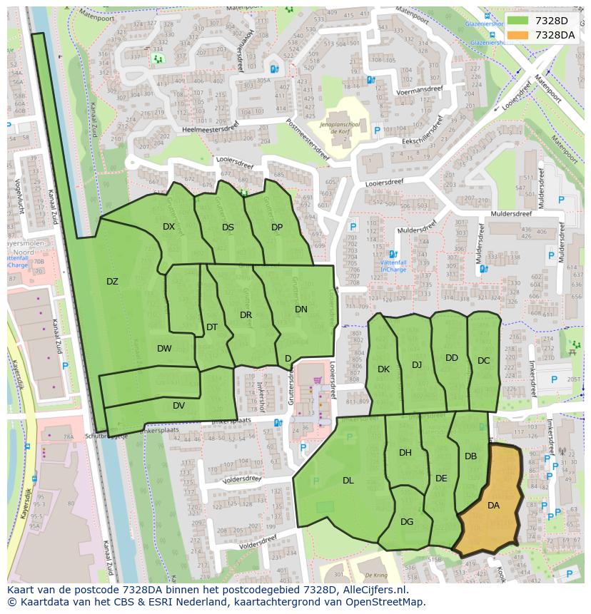 Afbeelding van het postcodegebied 7328 DA op de kaart.