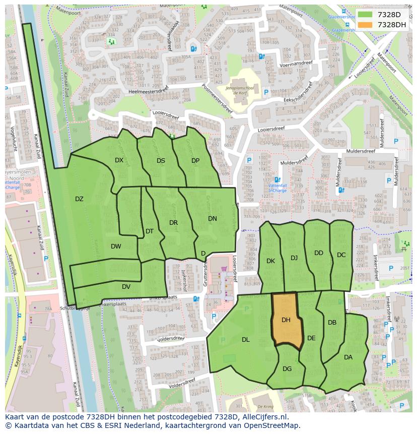 Afbeelding van het postcodegebied 7328 DH op de kaart.