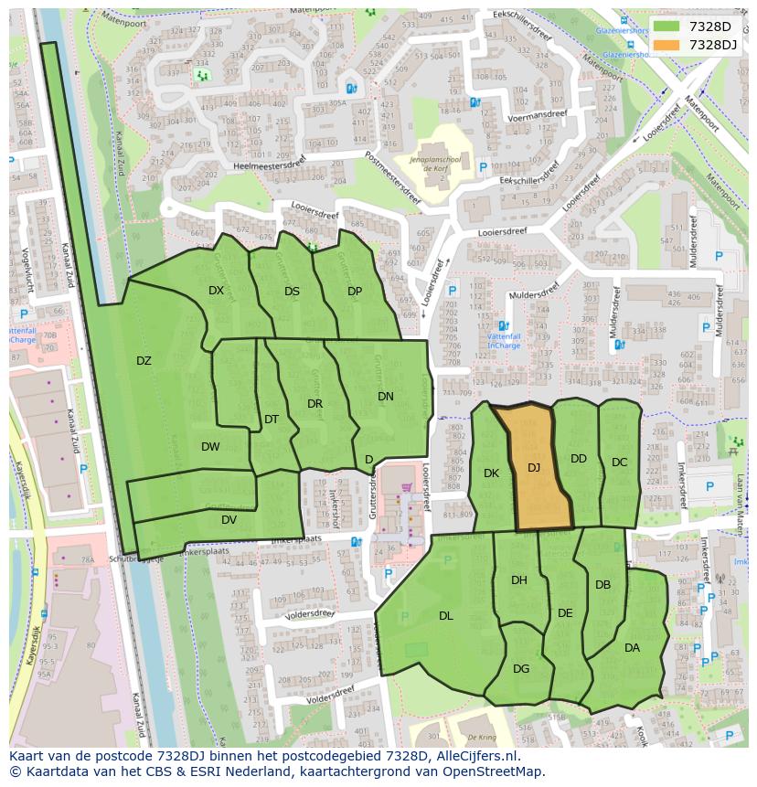 Afbeelding van het postcodegebied 7328 DJ op de kaart.