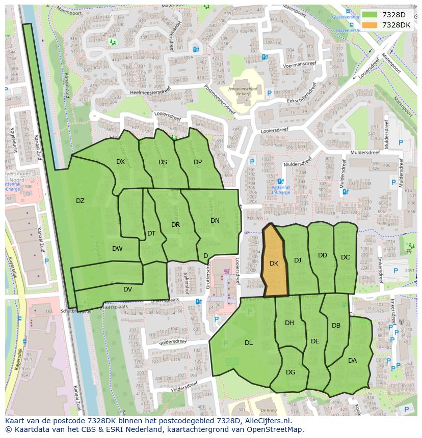 Afbeelding van het postcodegebied 7328 DK op de kaart.