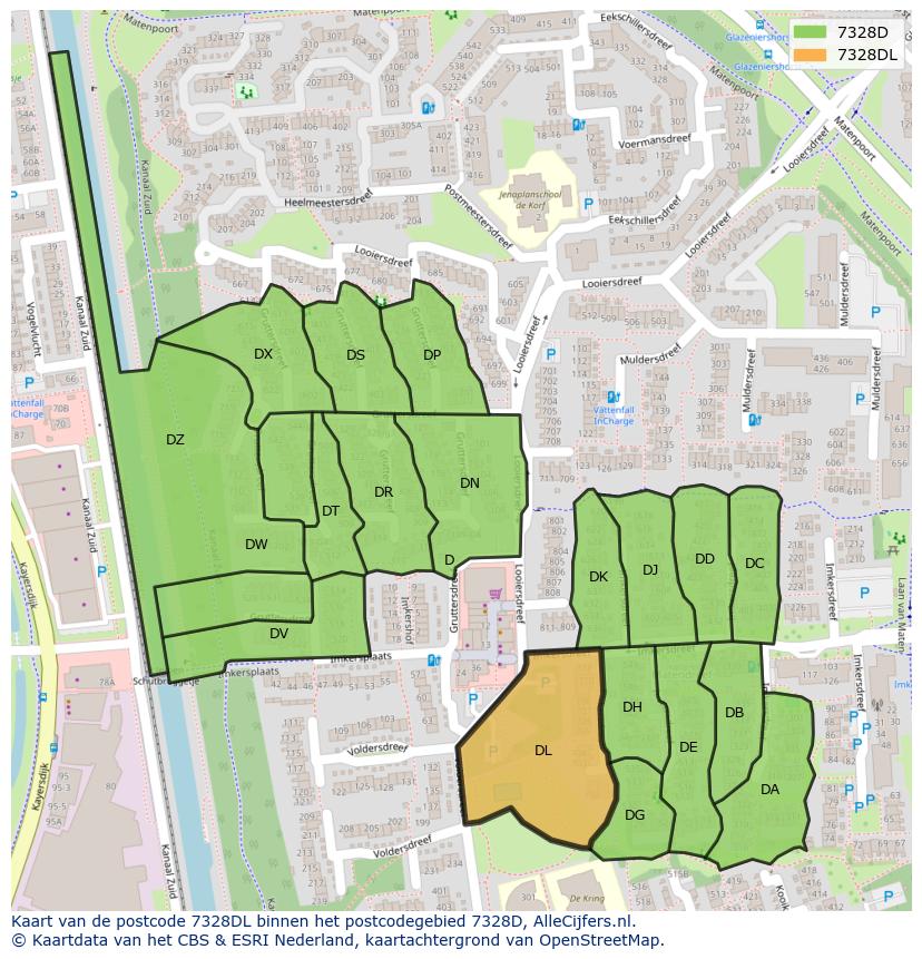 Afbeelding van het postcodegebied 7328 DL op de kaart.