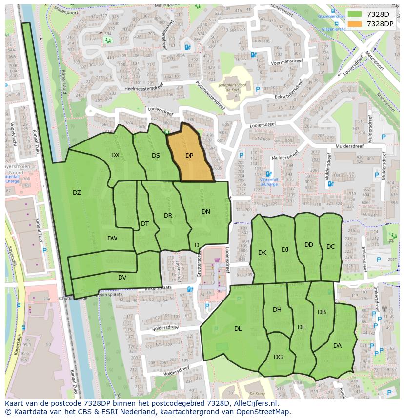 Afbeelding van het postcodegebied 7328 DP op de kaart.