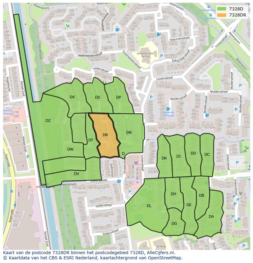Afbeelding van het postcodegebied 7328 DR op de kaart.