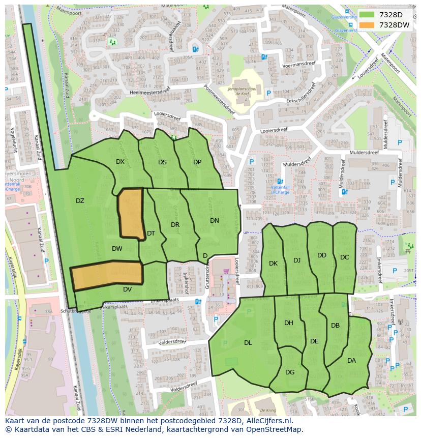 Afbeelding van het postcodegebied 7328 DW op de kaart.