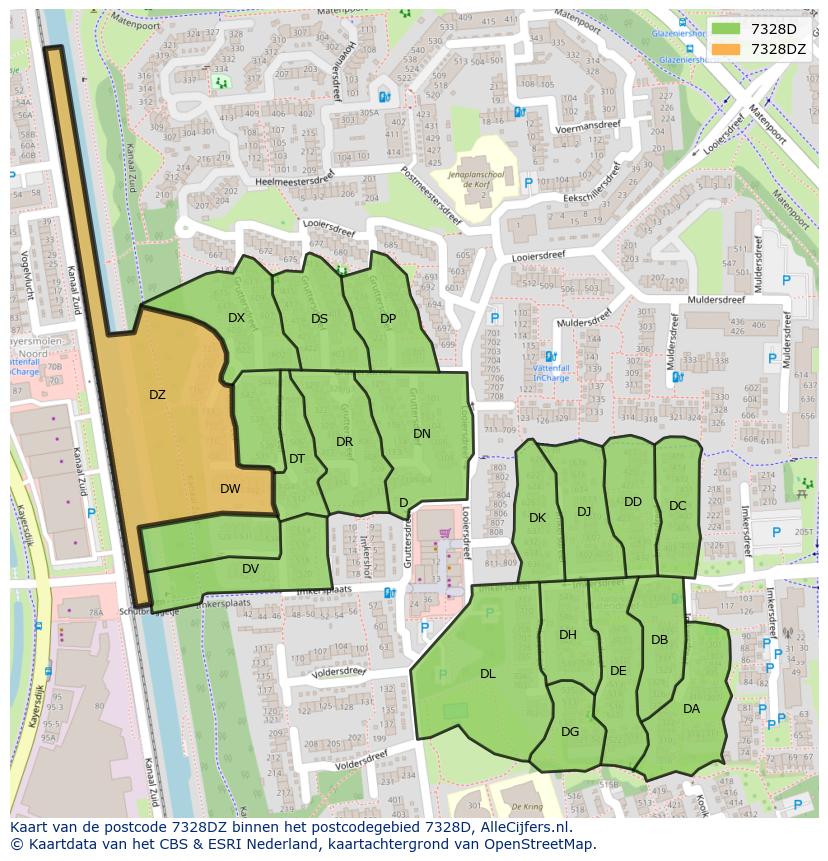 Afbeelding van het postcodegebied 7328 DZ op de kaart.
