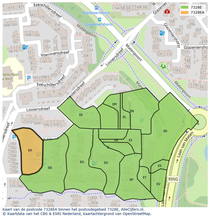 Afbeelding van het postcodegebied 7328 EA op de kaart.