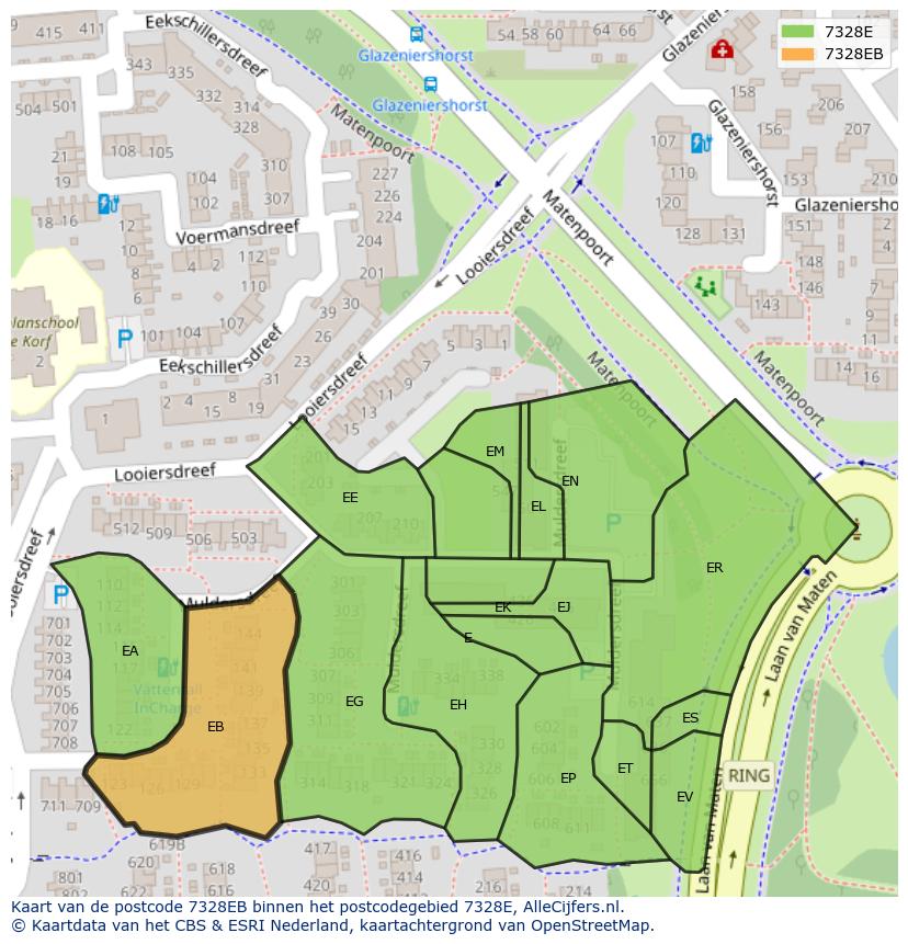 Afbeelding van het postcodegebied 7328 EB op de kaart.